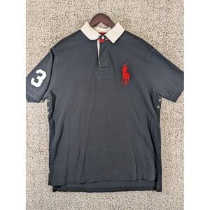Vtg POLO Ralph Lauren Mens Black Polo Shirt Large Embroidered Red Pony Mesh Vent